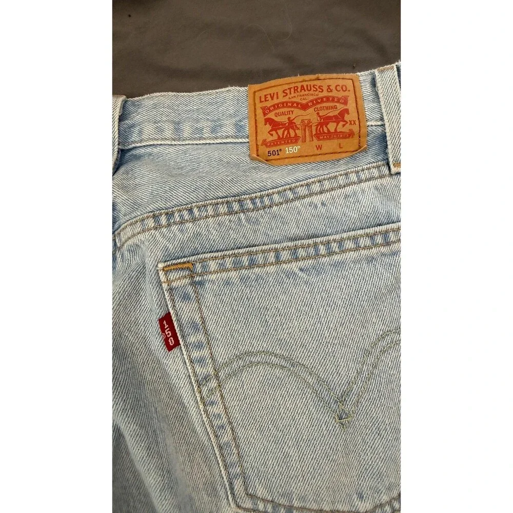 Levi's 501 150th Jeans Mens 28x30 Blue Regular Straight‎ Light Wash Distressed